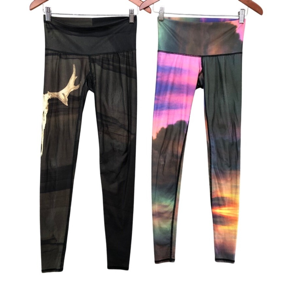 Teeki Leggings Womens S XS Multicolor Antler Sunset Lot of 2 Activewear Workout